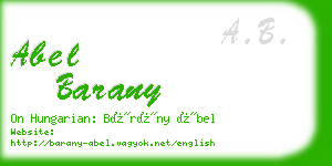 abel barany business card